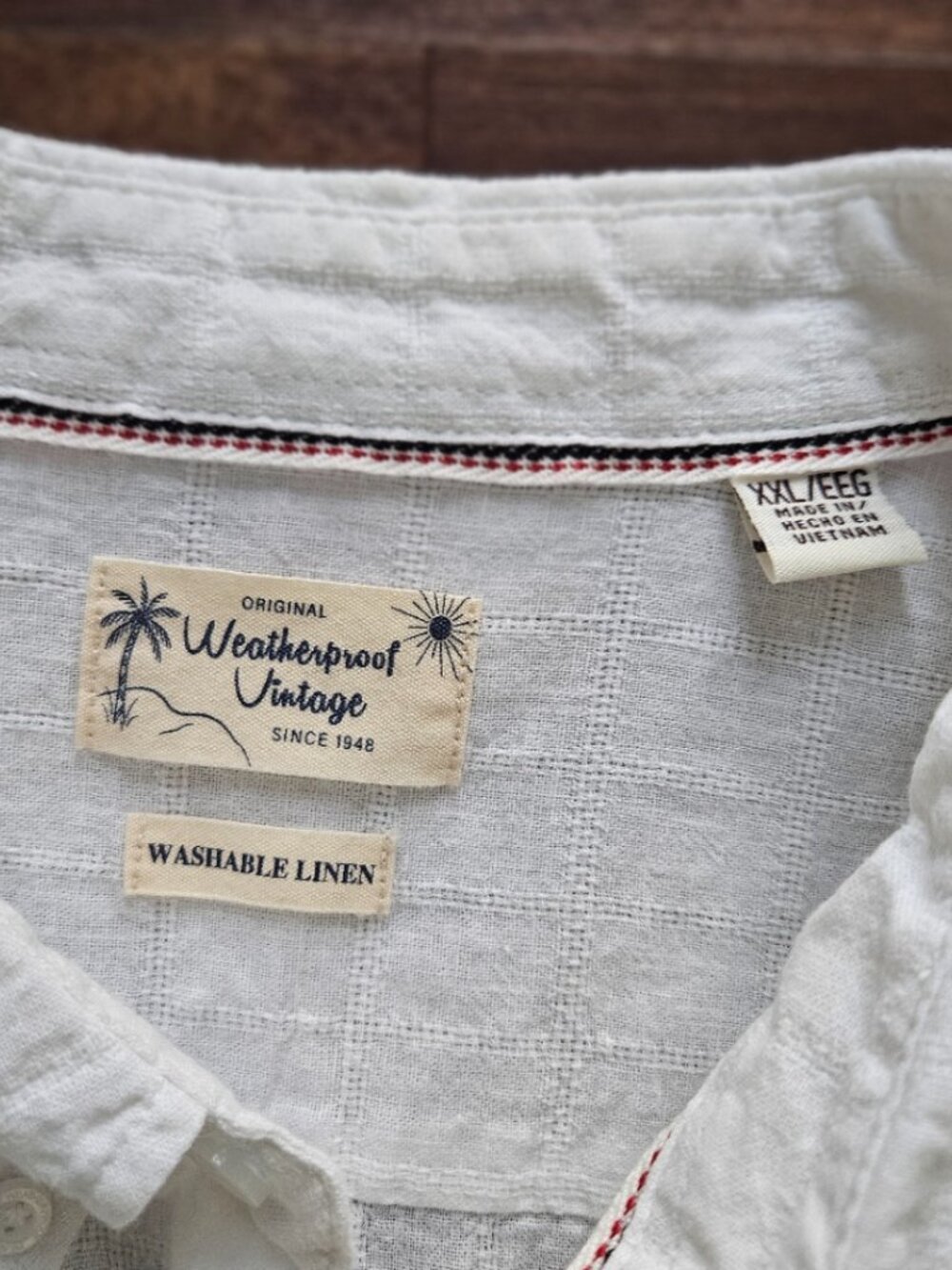 Men's White Linen Short Sleeve Shirt XXL plaid (by Weatherproof Vintage) - Picture 3 of 6